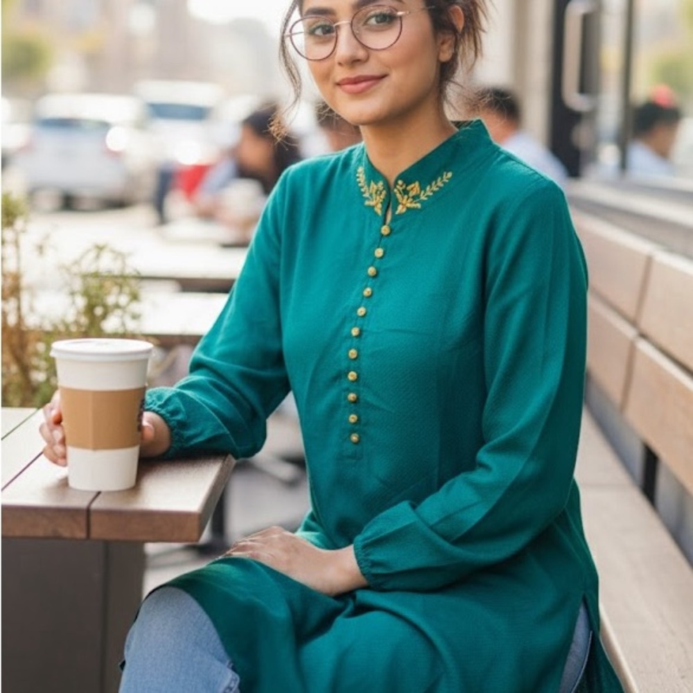 Elegant Teal Embroidered Women's Top